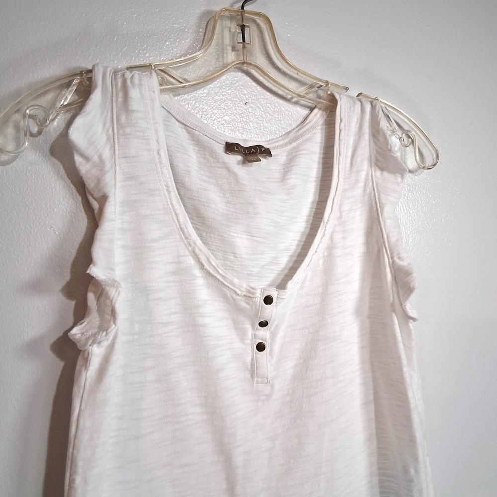 Lilla P White Sleeveless Henley Crop Top